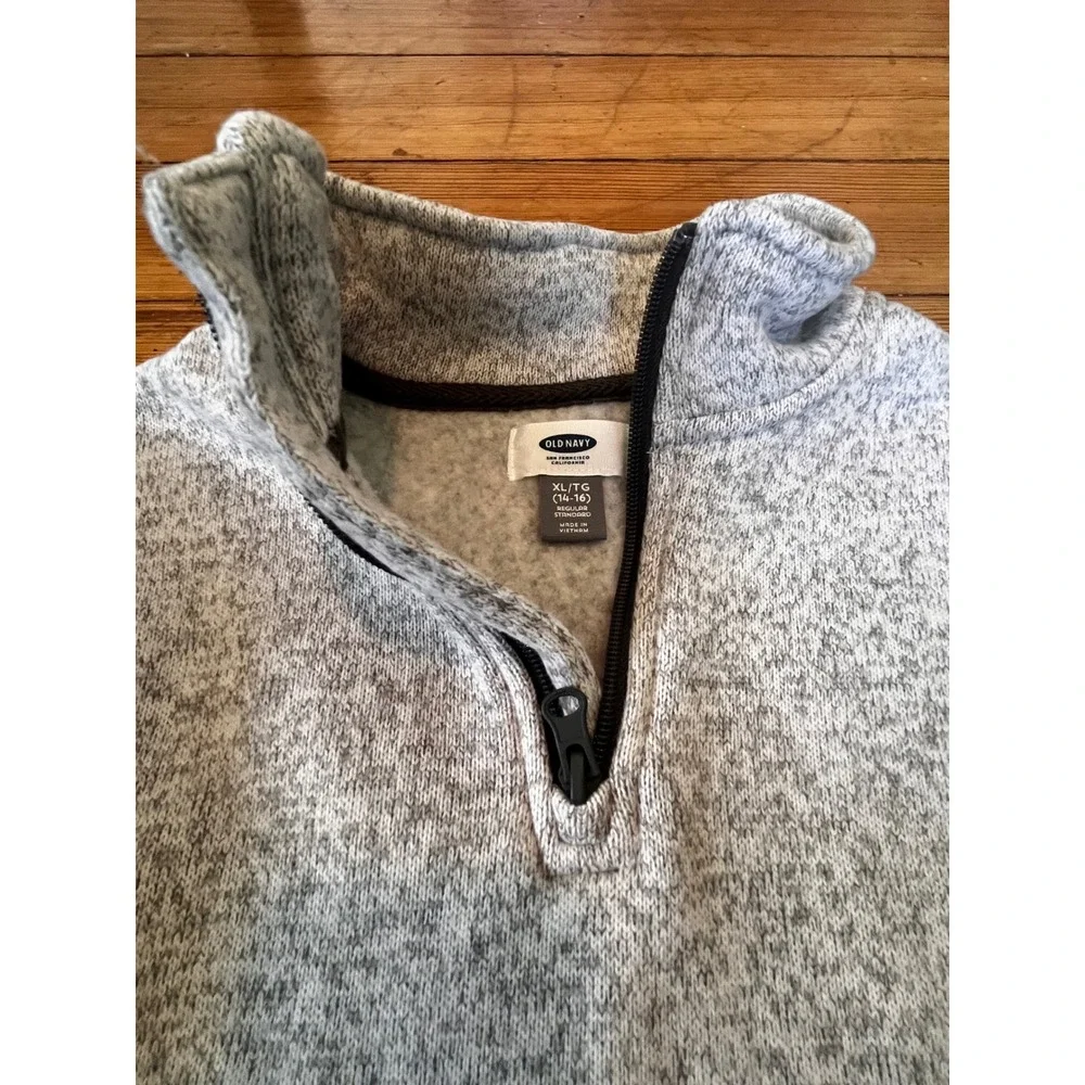 Old Navy Boy Heather Gray Quarter Zip Pullover Sweater Size XL 14-16 Fleece Knit